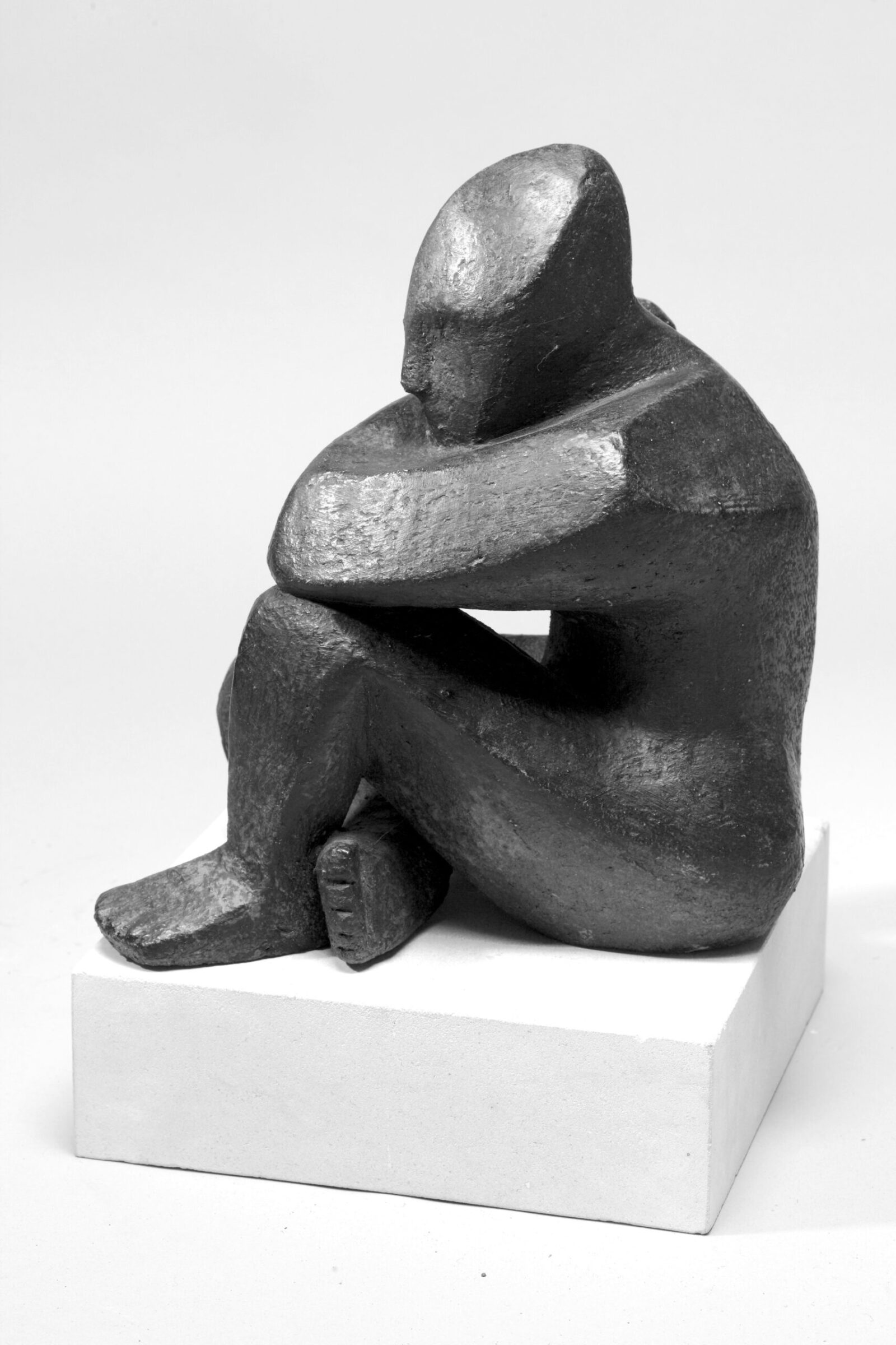 modern cubist figurative bronze sculpture for a gallery