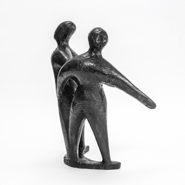 contemporary bronze sculpture of two dancing abstract figures for interior design