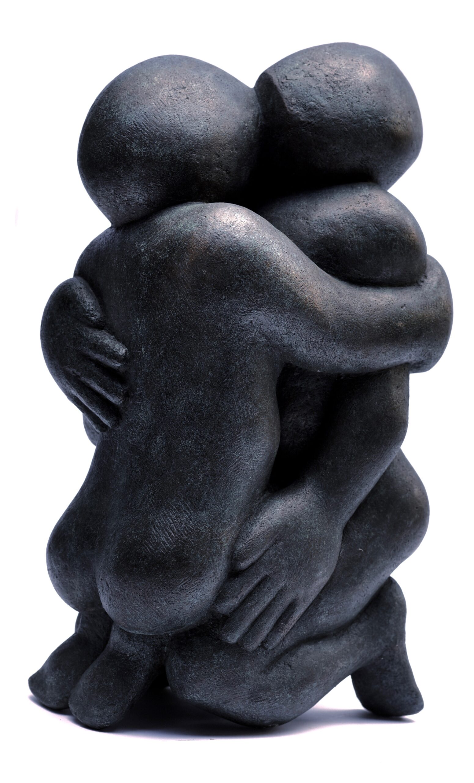 contemporary bronze sculpture of an affectionate hug suitable for a wedding anniversary