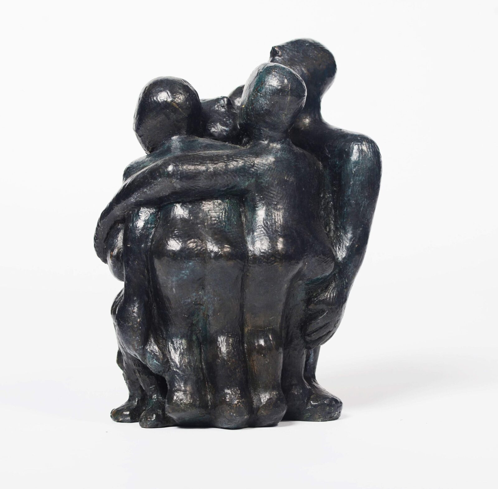 small modern bronze sculpture of a close group of figures