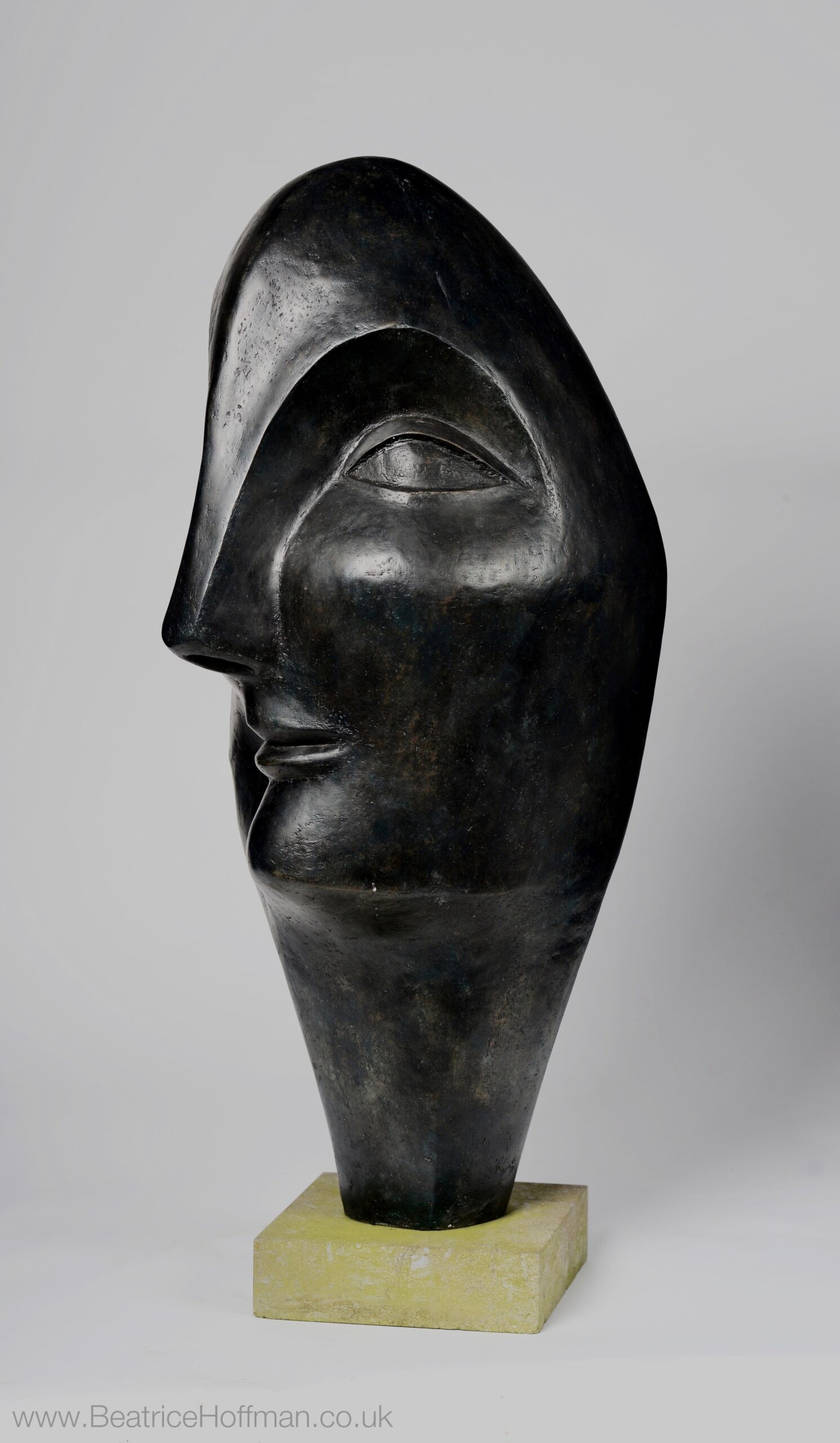 large contemporary garden bronze sculpture of a head based on Picasso