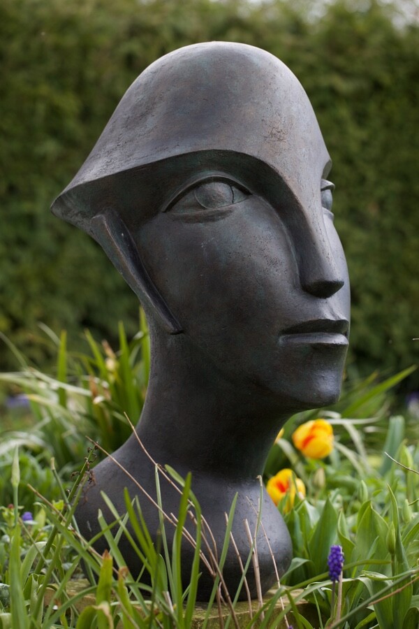 Unique abstract bronze sculpture of a modern cubist head